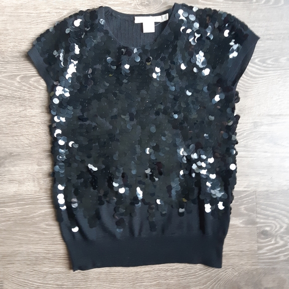 Holt renfrew black beaded knit top. Wool blend. Really beautiful - Picture 1 of 4
